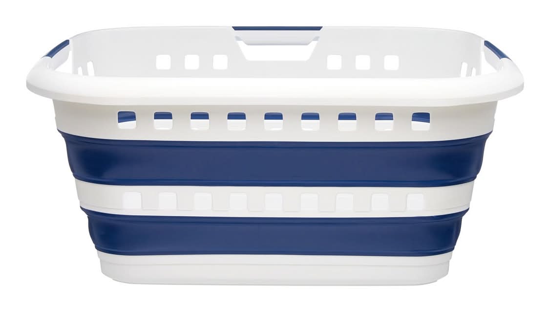 Ezy Storage Collapsible Laundry Basket, White-Gray