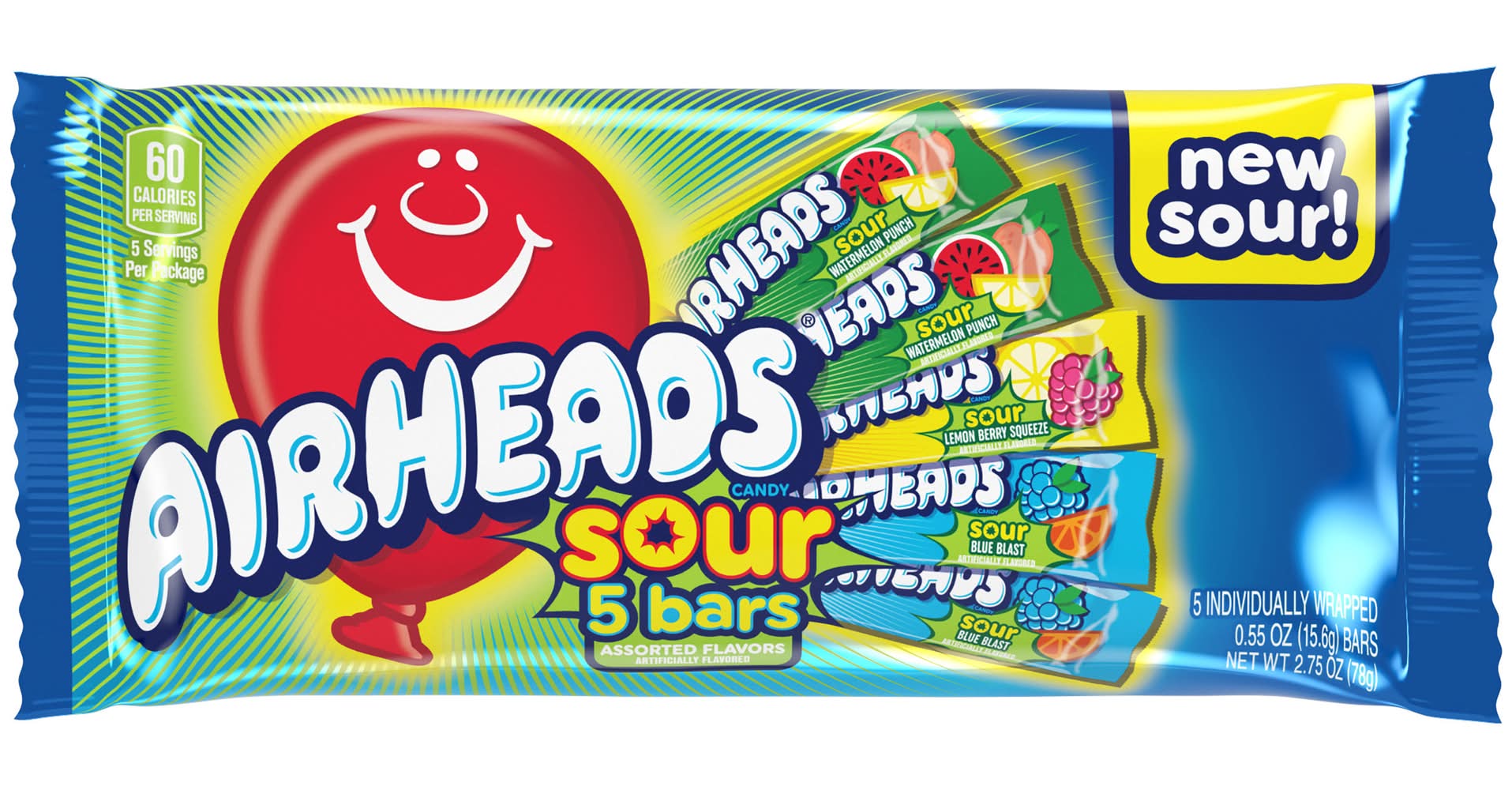 Airheads Sour Candy Bars, Assorted (5 x 0.55 oz)