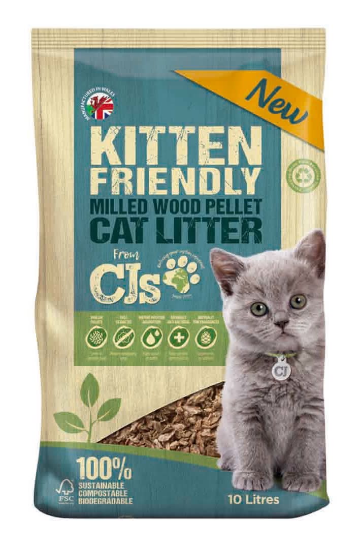 CJs Kitten Friendly Milled Wood Pellet Cat Litter (10L)