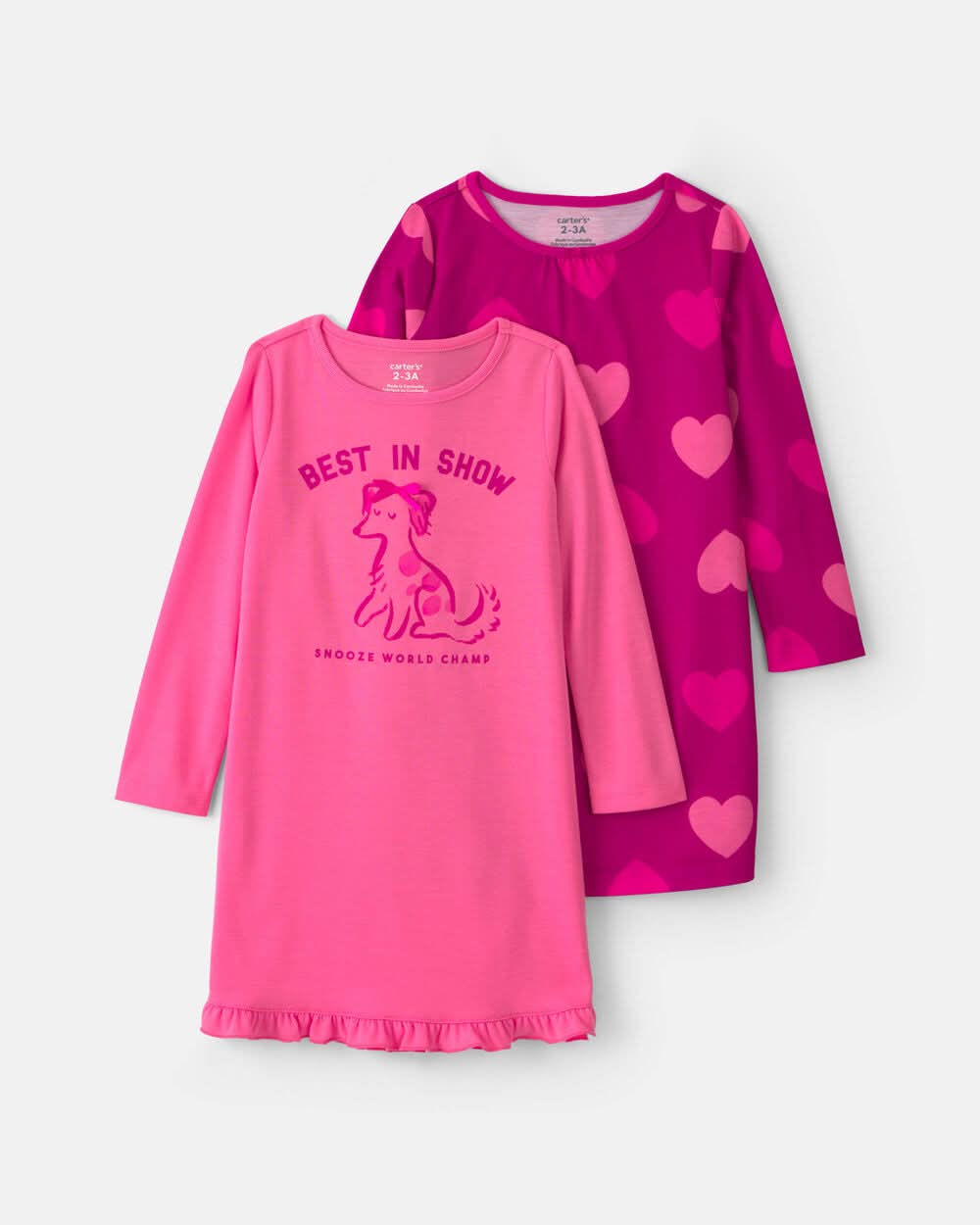 Girls 2-Pack 'Best In Show' Heart Loose Fit Night Gown - Pink - 4-5
