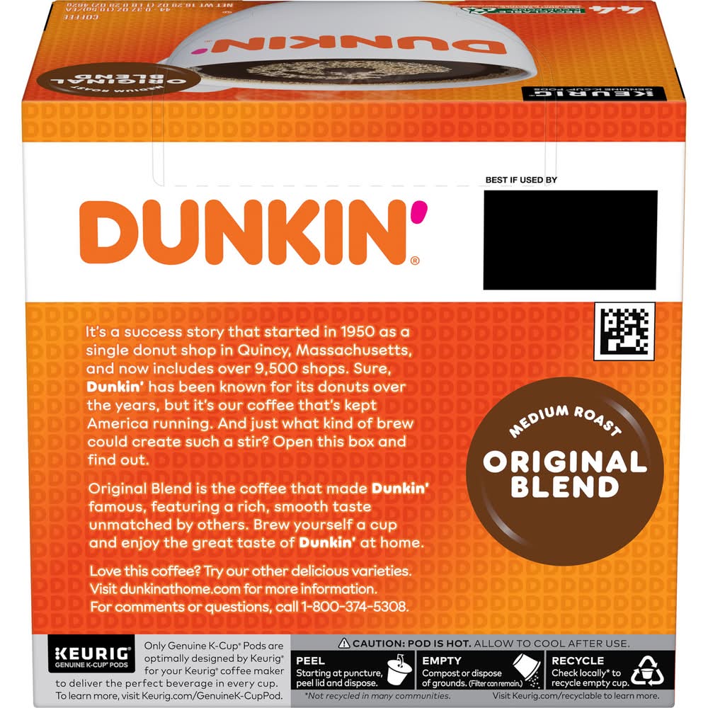 Dunkin' Original Blend Medium Roast Keurig Coffee Pods (16.29 oz, 44 ct)