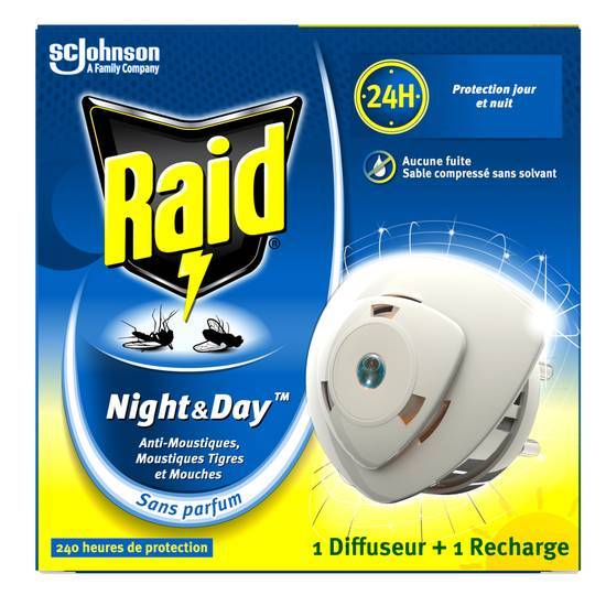 Raid electrique night&day mouches, moustiques & tigres 1 diffuseur + 1 recharge 240 heures