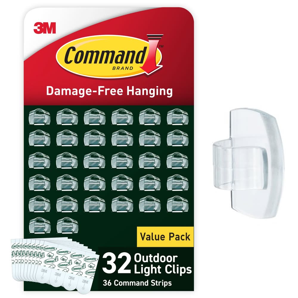 Command Outdoor Light Clips 32 -Pack Clear Adhesive Storage/Utility hook ( 0.1-lb Capacity)
