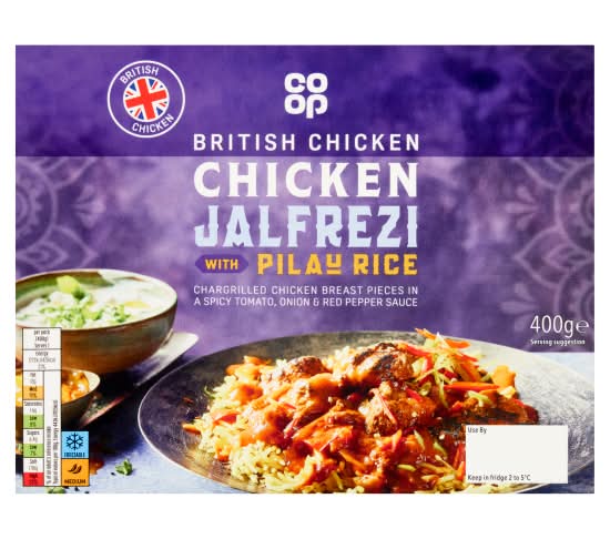 Co-op Spicy Tomato Onion & Red Pepper Sauce, Chicken Jalfrezi Pilau Rice (400g)