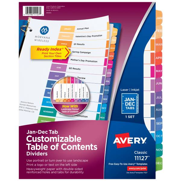 Avery Ready Index Table Of Contents Binder Dividers, Assorted (12 ct)