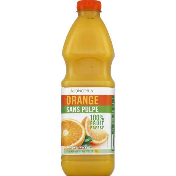 Monoprix 100% Pur Jus D'Orange Sans Pulpe La Bouteille De 1,5 L