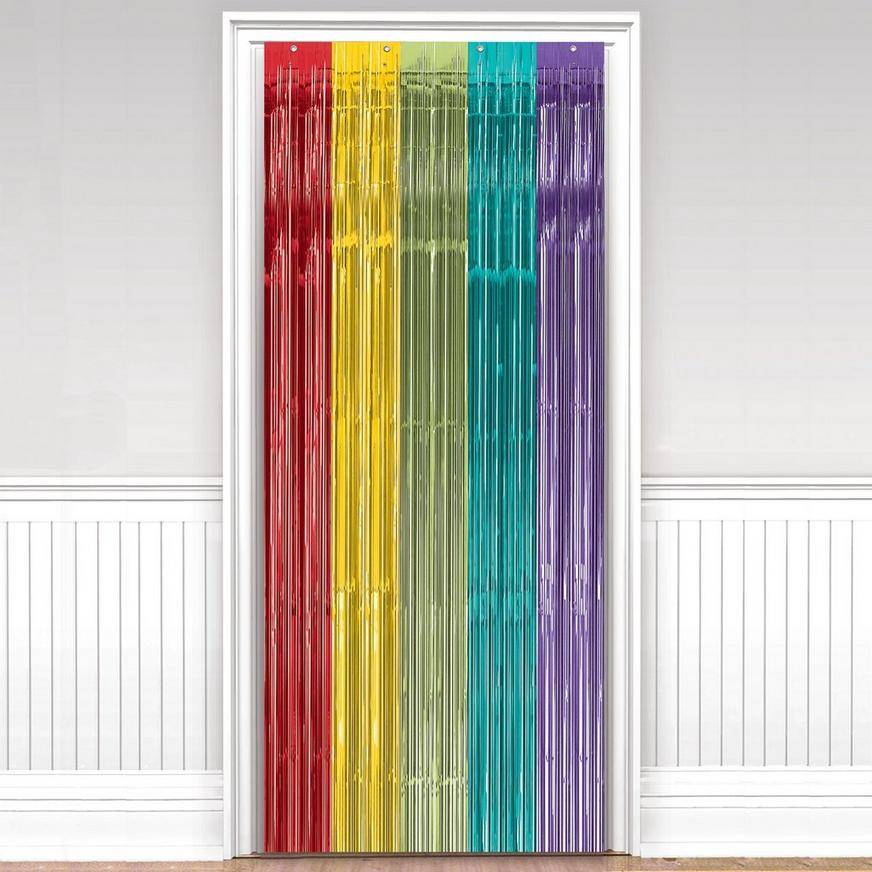 Rainbow Multicolor Fringe Doorway Curtain, 3ft x 8ft