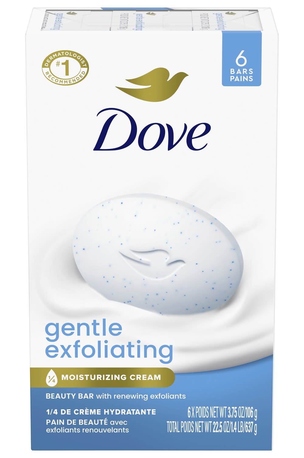 Dove Gentle Exfoliating Moisturizing Cream Beauty Bar Soaps (6 x 3.75 oz)