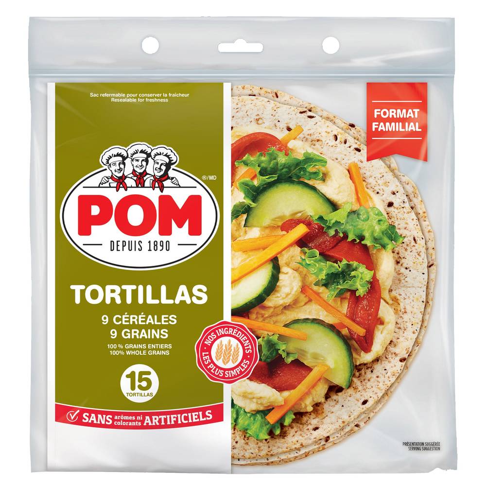 Pom Tortillas 9 Grain 10" Grain Entier, 15 Par Sac