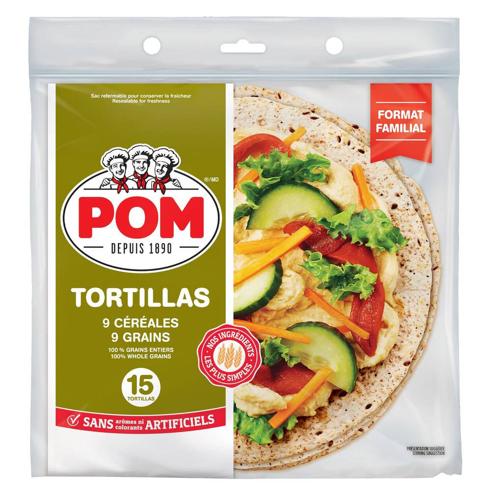 Pom Tortillas 9 Grain 10" Grain Entier, 15 Par Sac / Pom 9 Grain 10" Tortillas, 15Pk