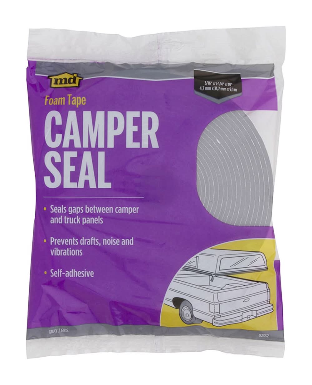 M-D Building Products Gray Foam Weather Stripping Tape For Campers And Trucks 360 In. L X 0.19 In.