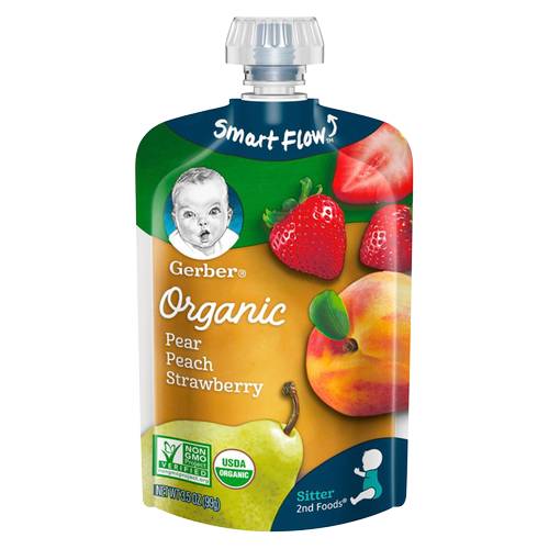 Gerber Organic Pear Peach Strawberry Pouch 3.5oz
