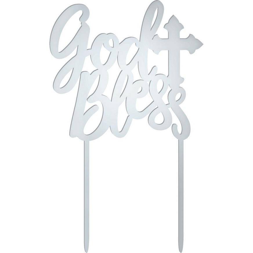 Metallic Silver God Bless Cake Topper