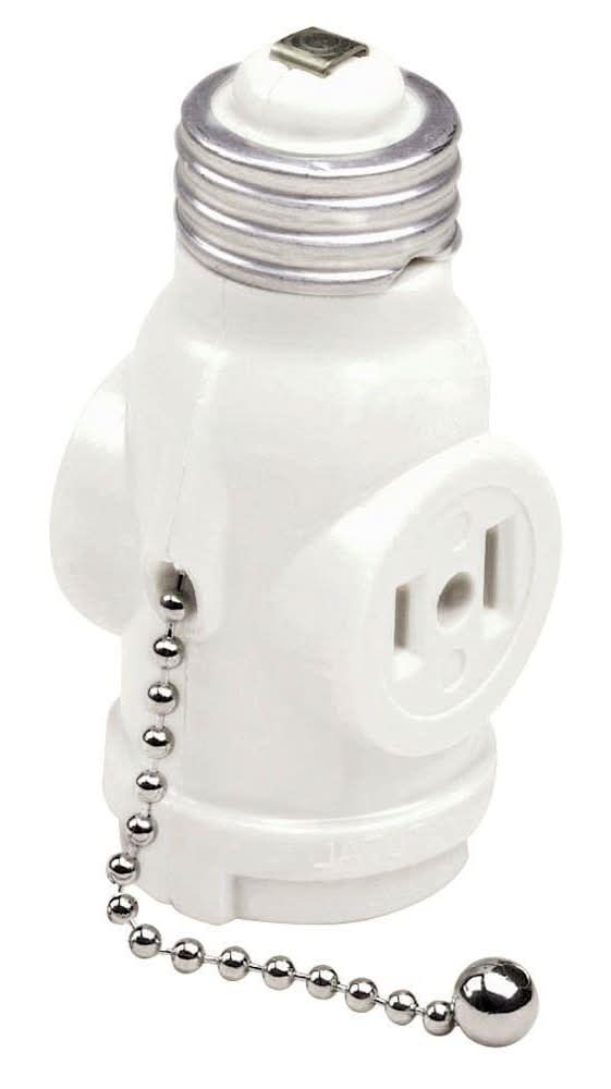 Leviton Height 3.62 In. 2-Outlet White Socket Lamp With Pull Chain