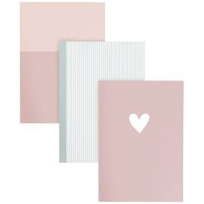 Sugar Paper Essentials Ruled Notebooks, Pink-Rose-Heart Pinstripe