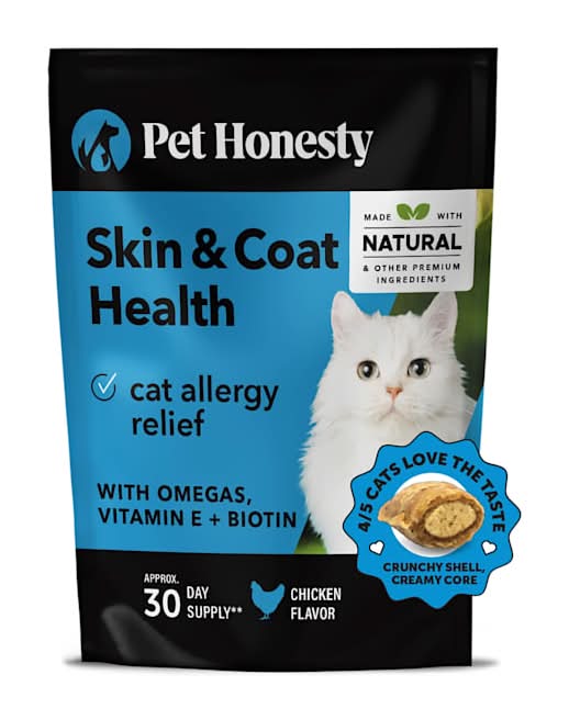 Pet Honesty Skin & Coat Health Chews Allergy Relief of Itchy Skin Supplement for Cats, 3.7 oz., Count of 30