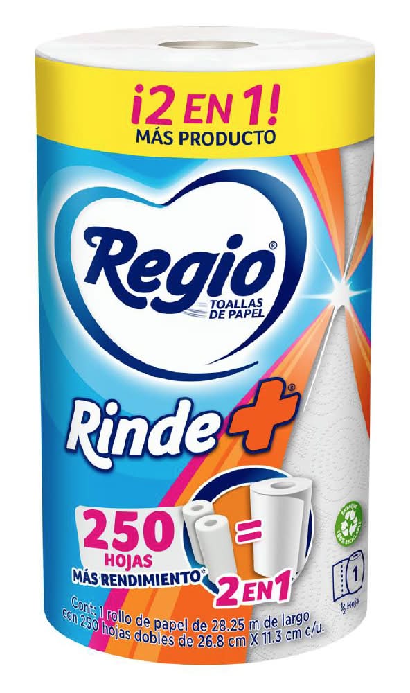 Regio · Rinde+ toallas de papel 2 en 1, 28.25 m