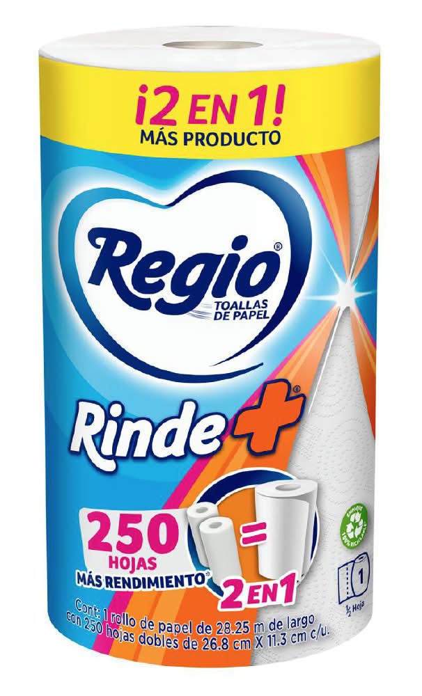Regio · Rinde+ toallas de papel con doble hoja, 26.8x11.3 cm