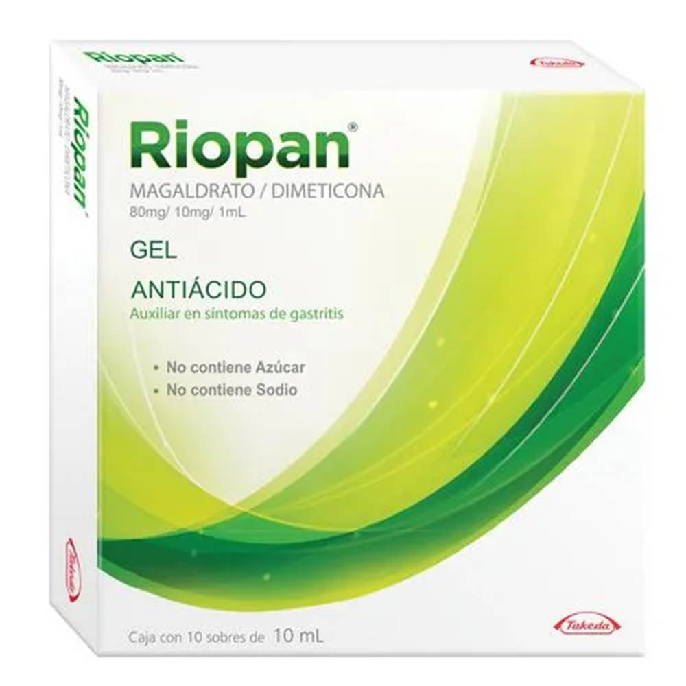 Riopan · Magaldrato 80 mg - dimeticona 10 mg / 1ml gel antiacido (10 un)