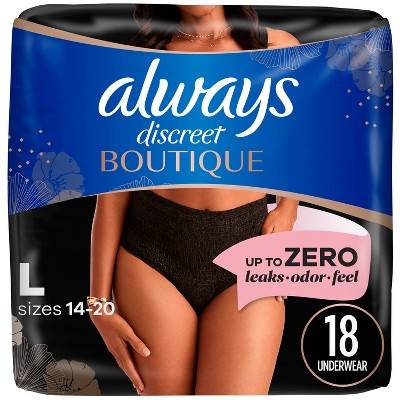 Always Discreet Boutique Incontinence Underwear For Women, L, Black (18 ct)