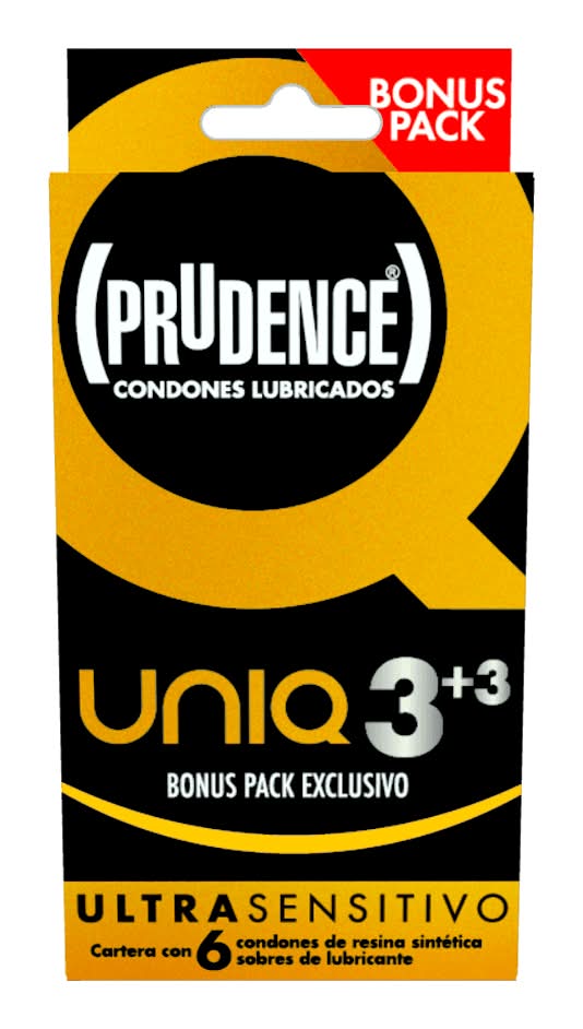 Prudence · Condones uniq + sobres de lubricante (6 un)