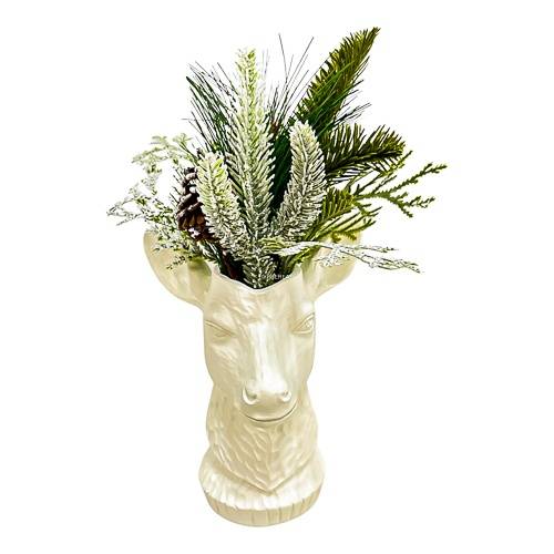14" Potted Mixed Greenery in Deer Vase Christmas Artificial Plant - Wondershop™