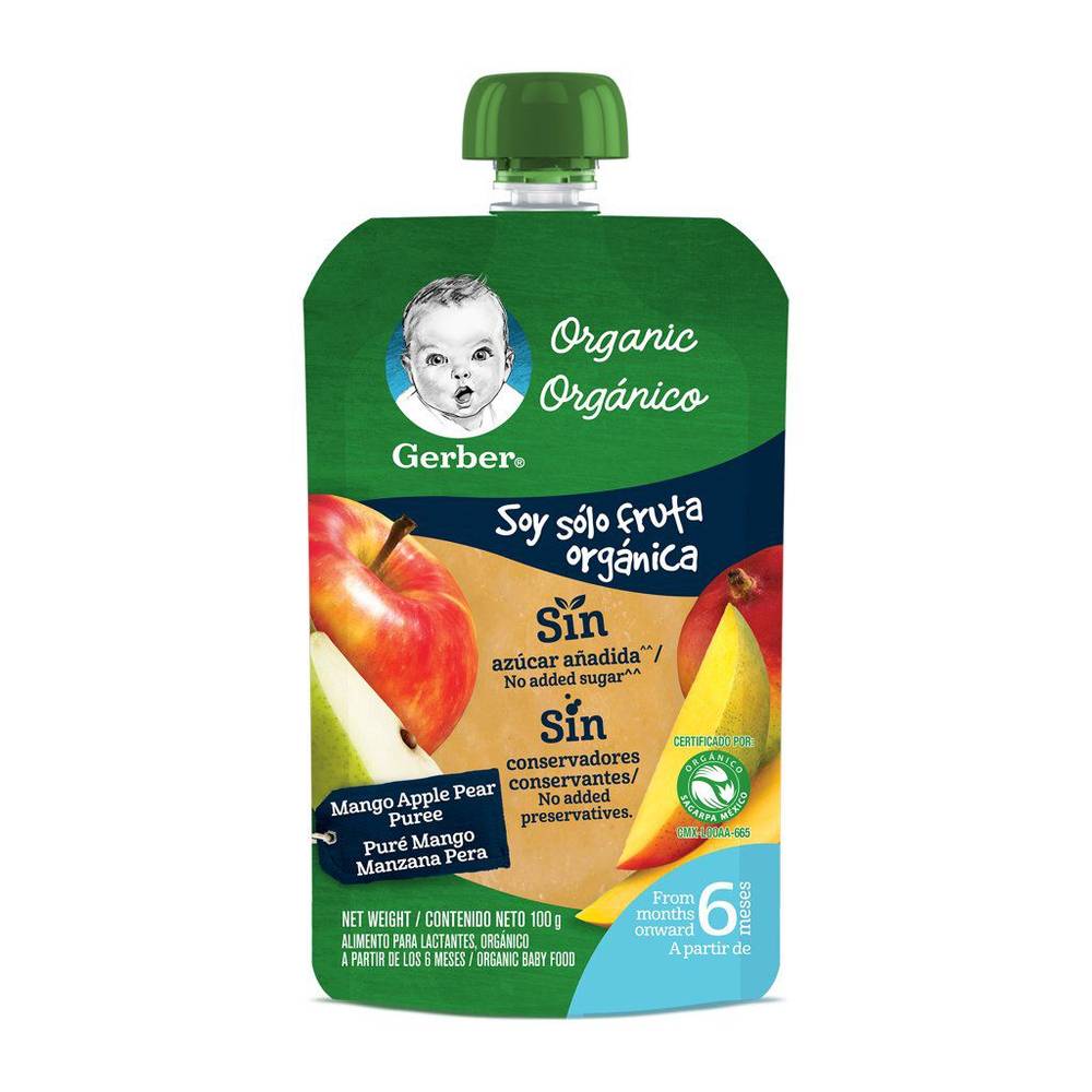 Gerber papilla orgánica de mango, manzana y pera (pouch 100 g)