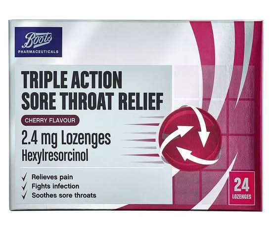 Boots Cherry, Triple Action Sore Throat Relief Lozenges (24 pack)