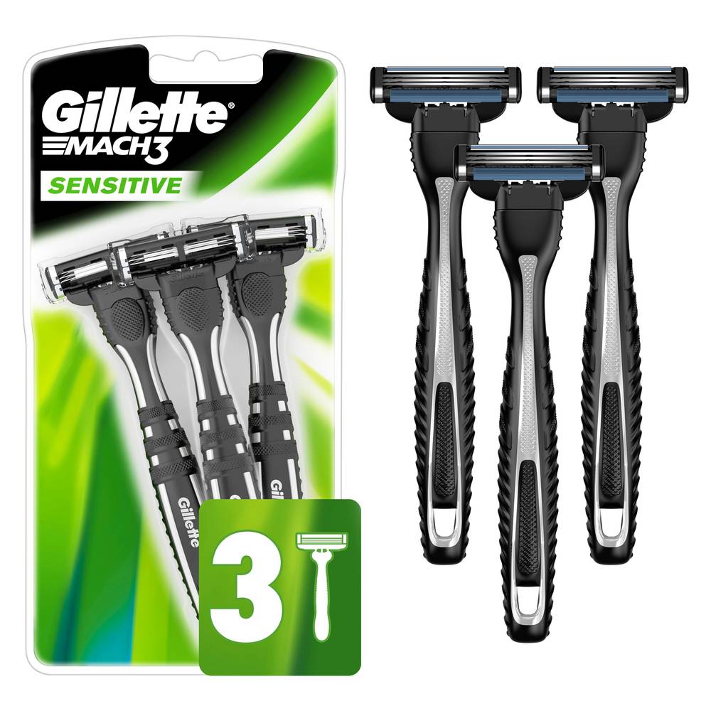 Gillette Mach3 Sensitive 3-Blade Disposable Razors, 3 Ct