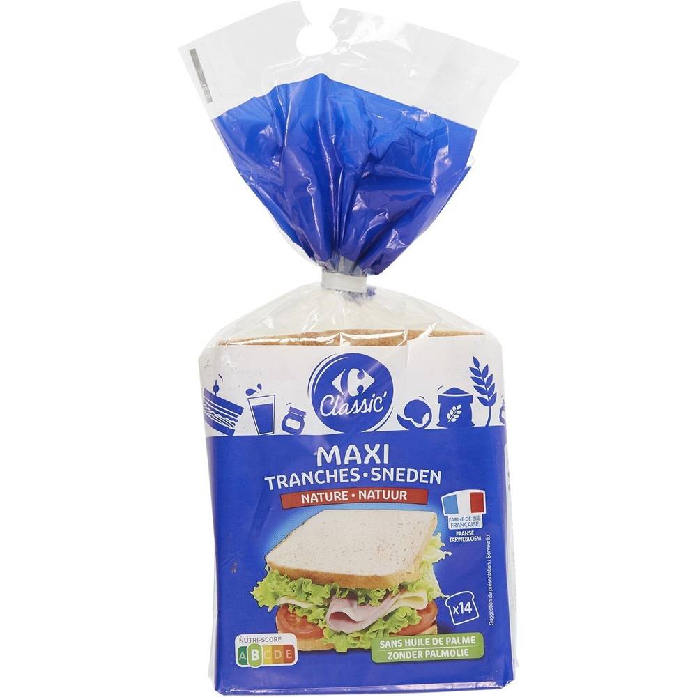 Carrefour Classic' - Pain de mie nature maxi tranches (14 pièces)