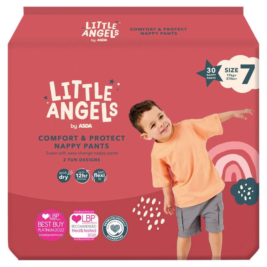 ASDA Size 7, Little Angels Comfort & Protect Nappy Pants (30 pack)