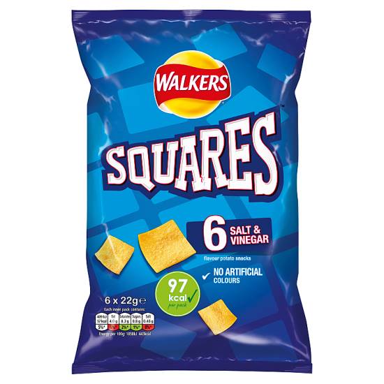 Walkers Squares Salt & Vinegar Multipack Snacks Crisps (6 ct)