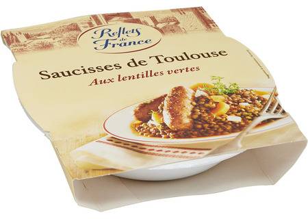Plat cuisiné saucisses Toulouse lentilles REFLETS DE FRANCE - la barquette de 300 g