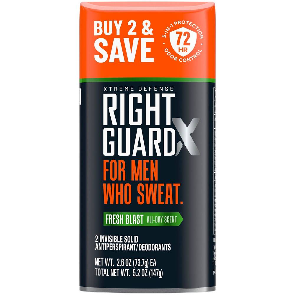 Right Guard Xtreme Defense 72-Hour Antiperspirant & Deodorant Stick, Fresh Blast, 2.6 Oz, 2 Pack