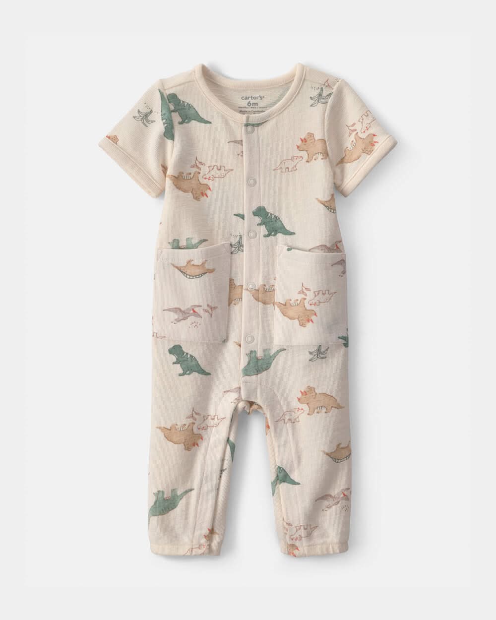 Carter's Baby Boy Dinosaur Jumpsuit, 12 Months, Ivory