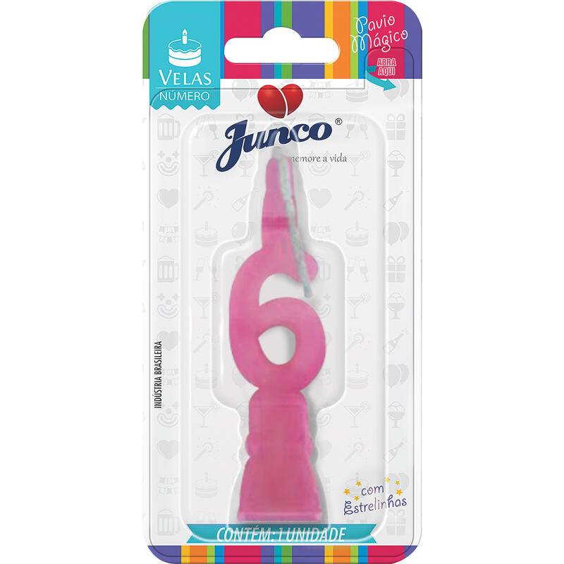 Junco vela aniversário numeral  n 6 rosa (1 unidade)