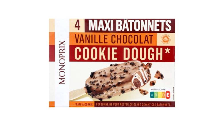 Monoprix Maxi batonnets vanille chocolat, cookie dough La boite de 4, 270g