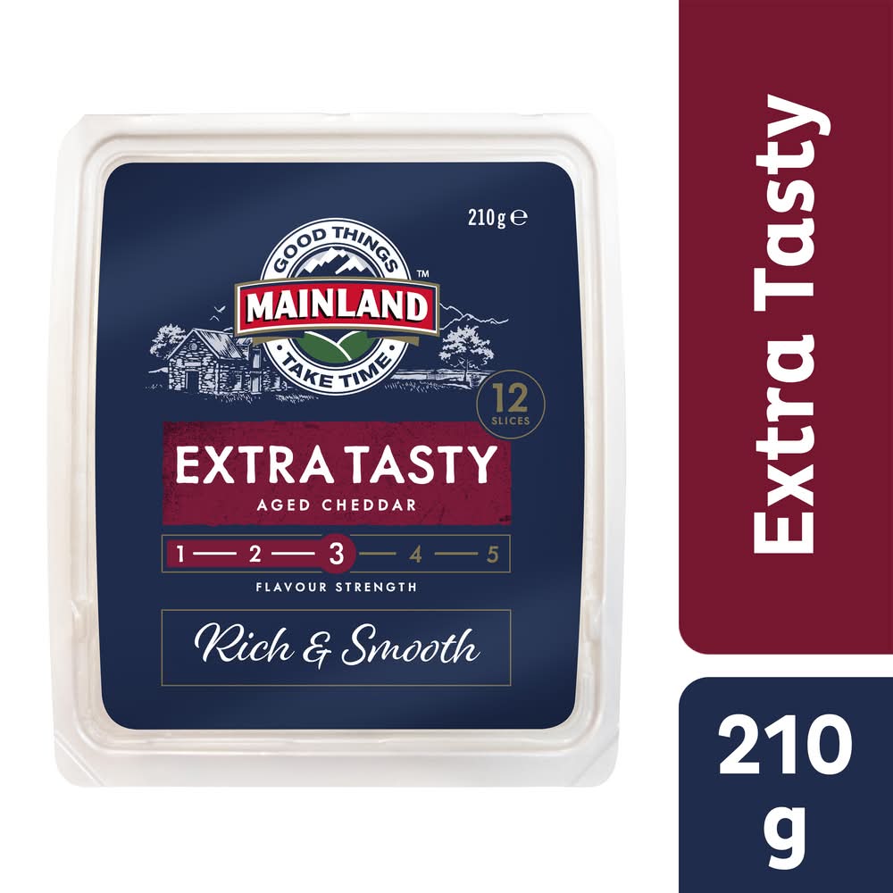 Mainland Extra Tasty Aged Cheddar Cheese Slices (210g, 12 pack)