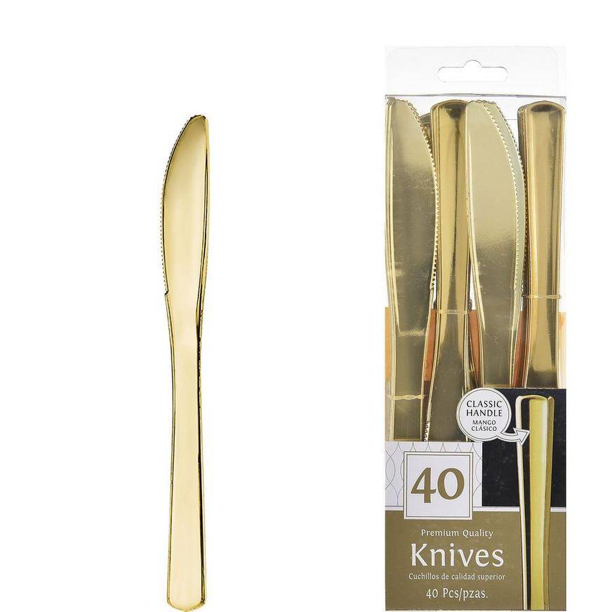 Party City Gold Premium Plastic Knives (0.75 x 7.75 inches)
