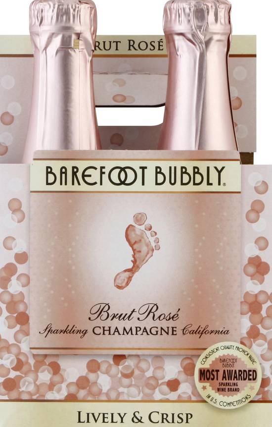 Barefoot Bubbly Brut Rose Sparkling Champagne Wine (4 pack, 187 ml)