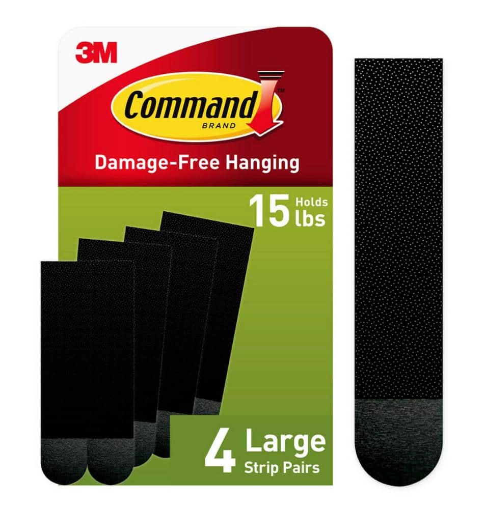 Command Large Picture Hanging Strips, Black, Damage Free Hanging, 4 Pairs