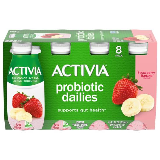 Activia Probiotic Dailies Low Fat Yogurt Drink, Strawberry Banana (8 ct)