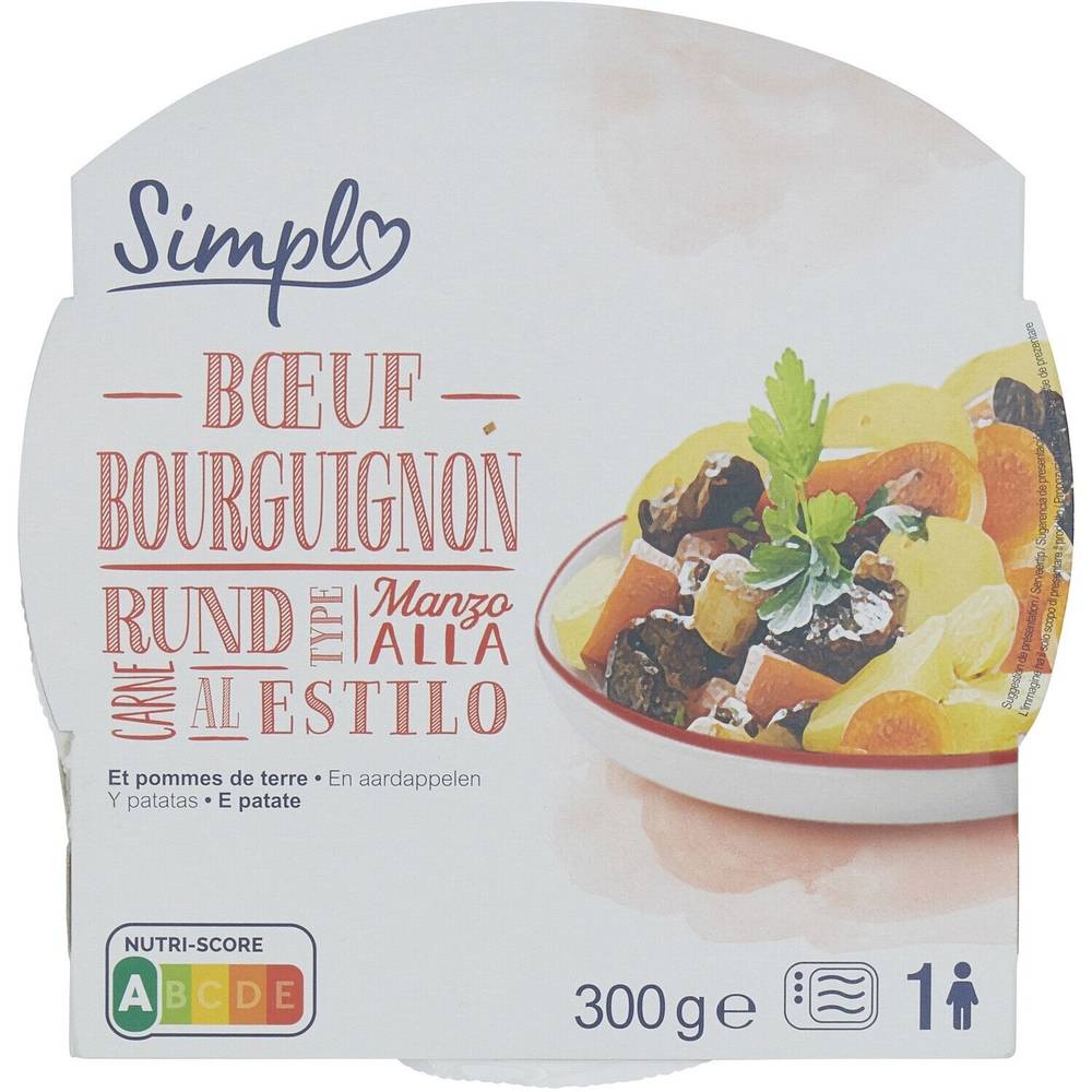 Carrefour - Plat cuisiné bœuf bourguignon et pomme de terre (300g)