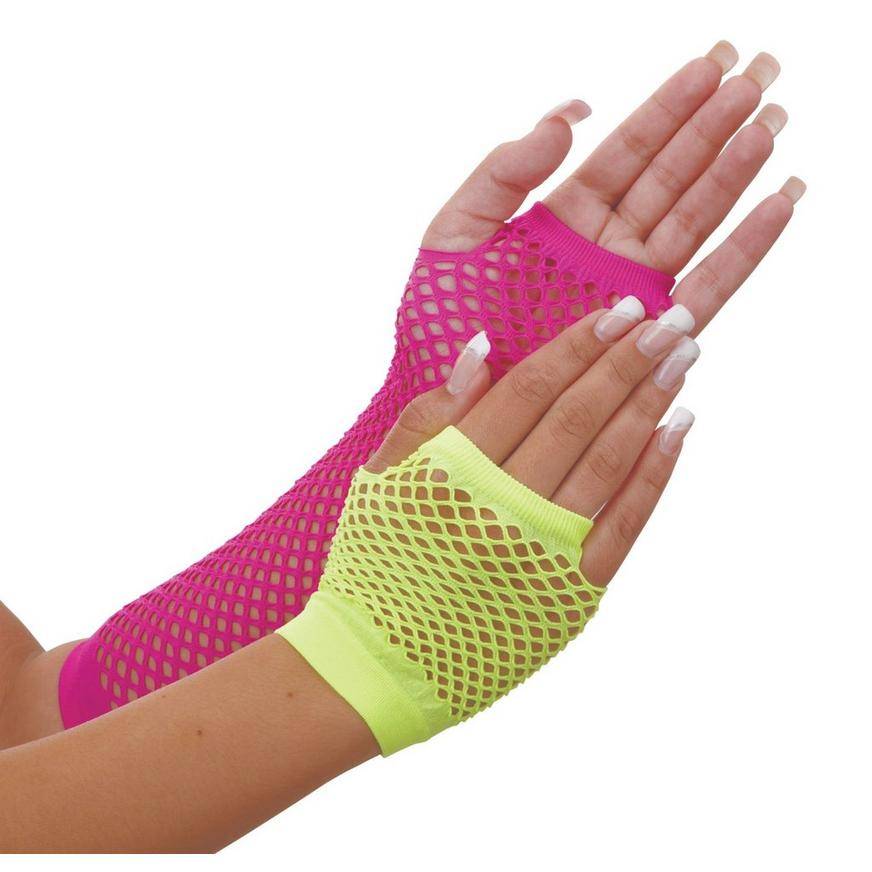 Party City Fishnet Gloves (female/neon yellow-pink)