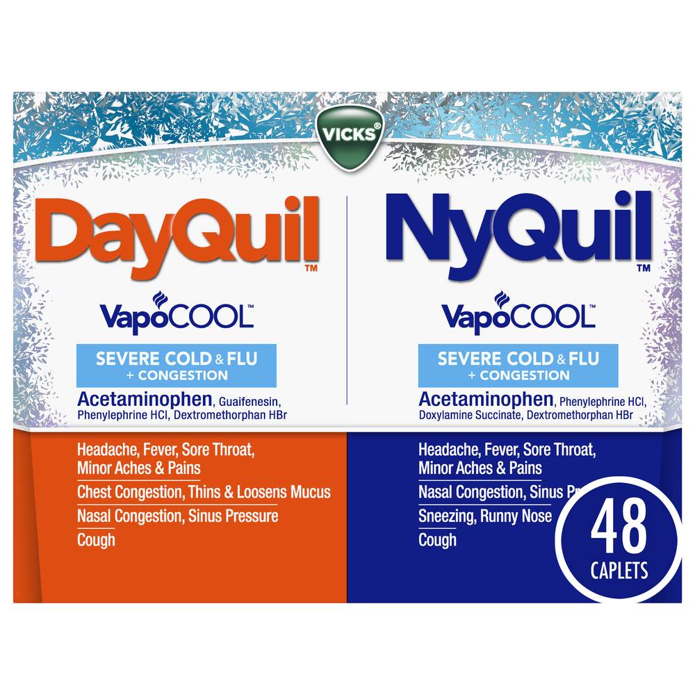 Vicks Vapocool Severe Cold & Flu + Congestion Dayquil/Nyquil Caplets (1.2 oz)