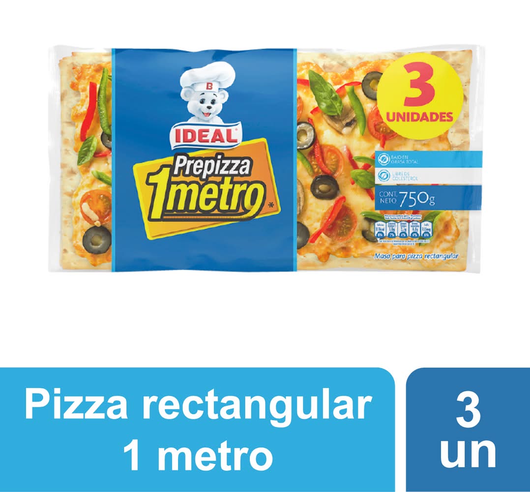 Ideal · Prepizza de masa rectangular - 1 m (3 un)