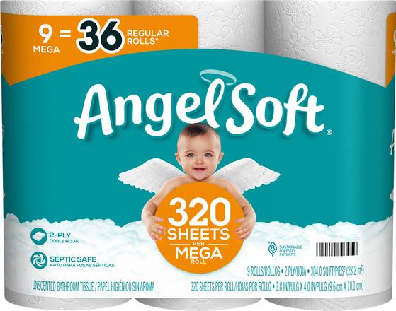 Angel Soft Mega Roll 2-ply Bathroom Tissue (9 ct)
