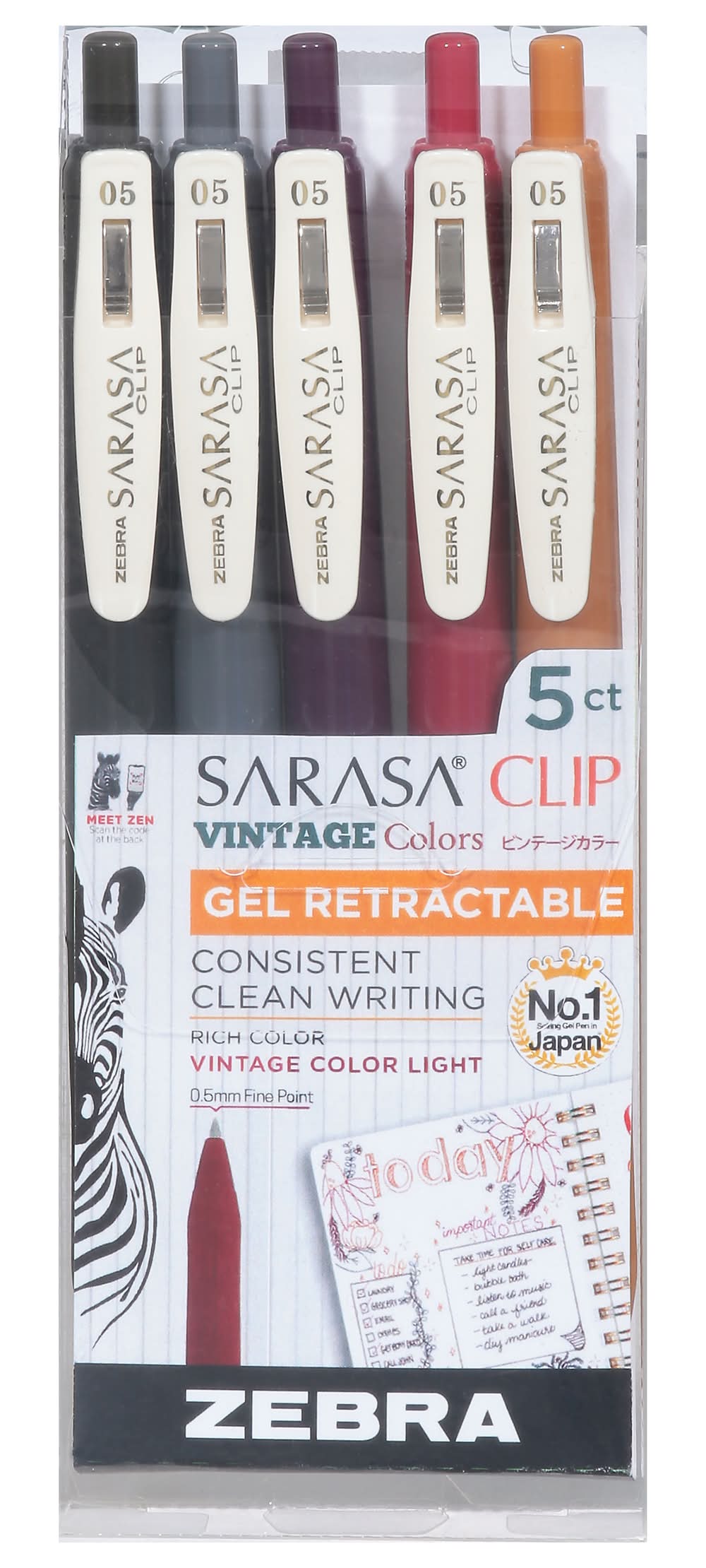 Zebra Sarasa Clip Fine Point (0.5 mm) Retractable Gel Pen (5 ct)