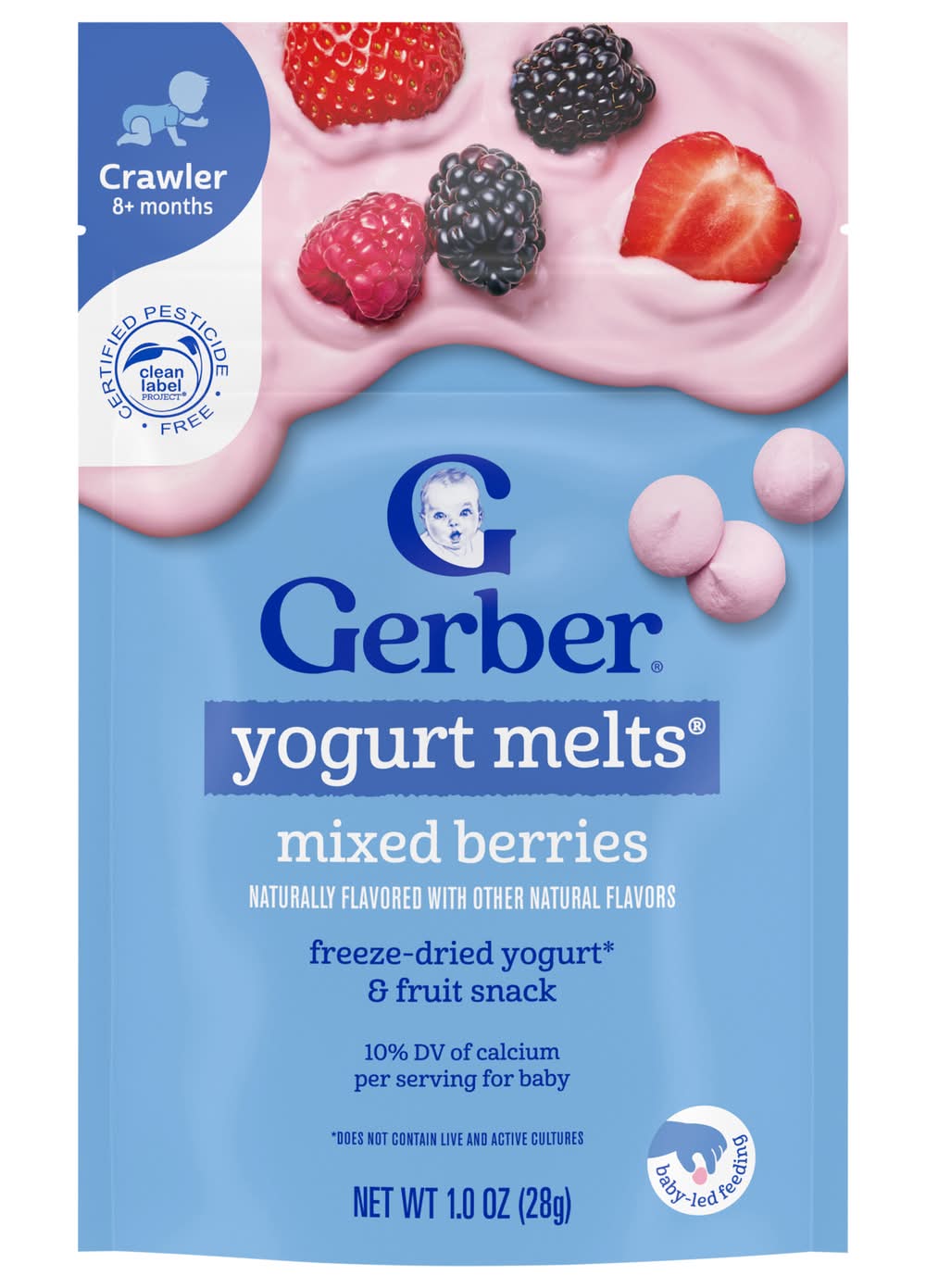 Gerber Snacks For Baby 8+ Months Crawler Mixed Berries Yogurt Melts (1 oz)