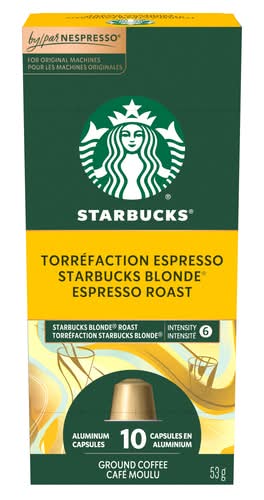 Starbucks dosettes de café nespresso torréfiées expresso blonde - nespresso roasted espresso blonde coffee pods (10 unités) (53 g)